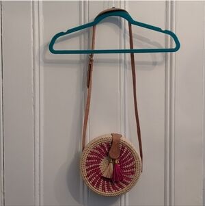 BOGO Handmade woven tan and hot pink bag, 3/$14